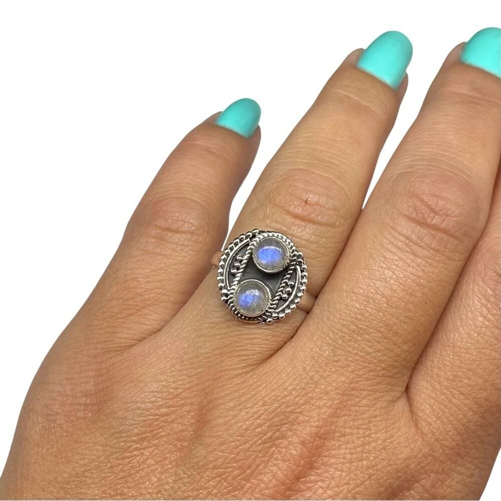 Rainbow Moonstone Ring Size 6.5 Solid 925 Sterling Silver